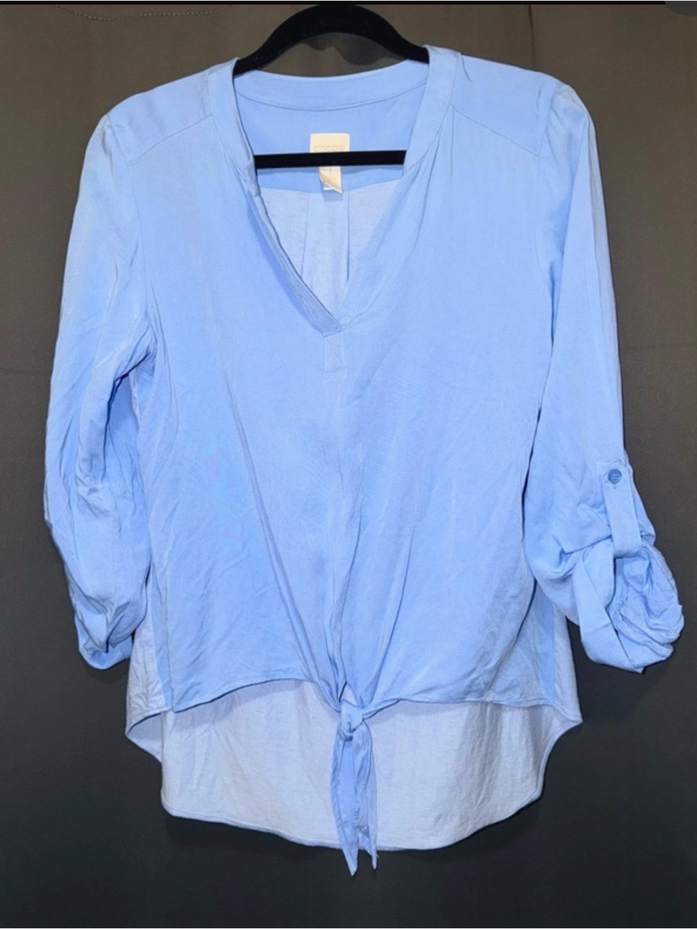 Chico's Sky Blue Tie-Front V-Neck Blouse Sz 1 Medium Casual Coastal